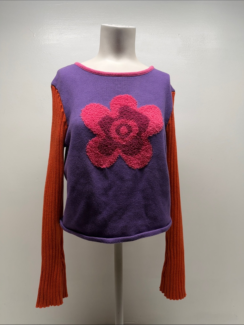 Unif Tunnel Dazee Flower Sweater Ribbed Long Sleeve Graphic Knit Purple Size XL